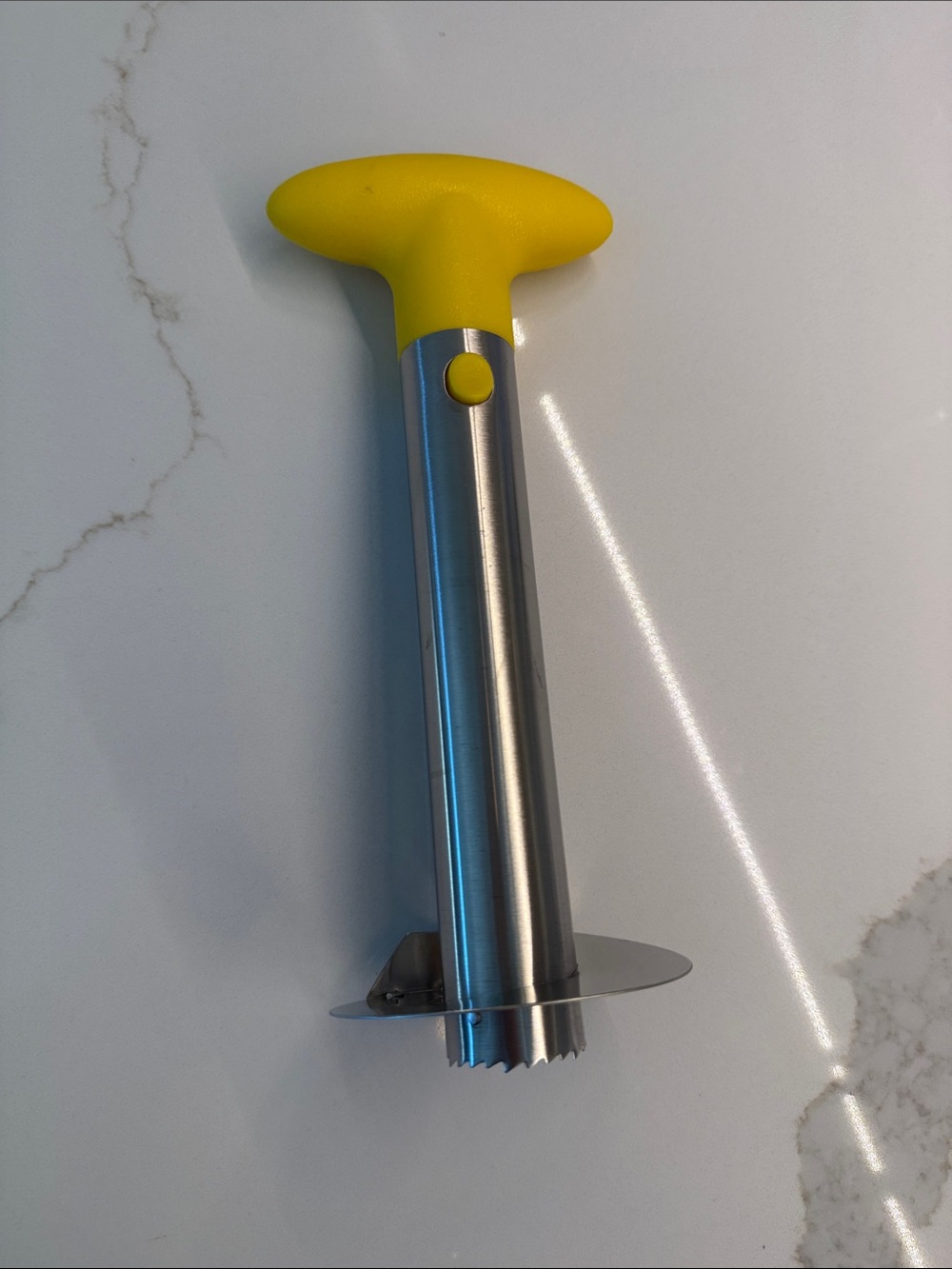 Pampered Chef Stainless Steel Pineapple Corer with Yellow Handle